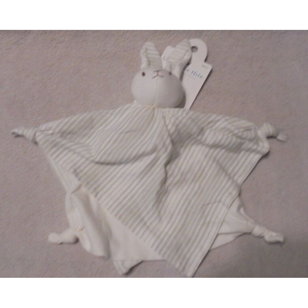 Organic Cotton Blue Bunny Plush Blanket Teething Snuggle Toy Under The Nile Gray